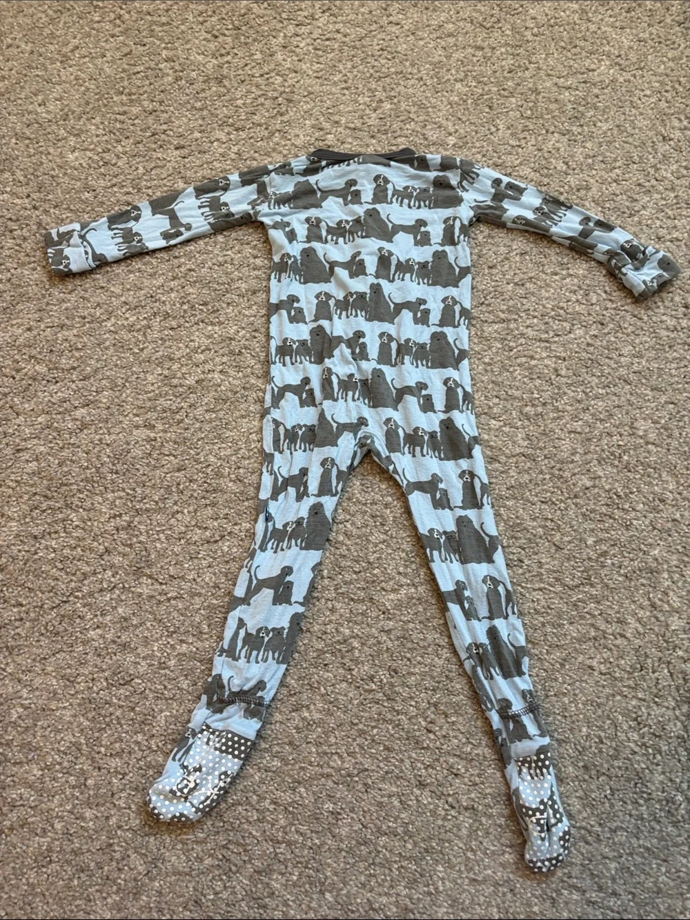 Kickee Pants Gray and White Dog Print Footed One-Piece 9-12m